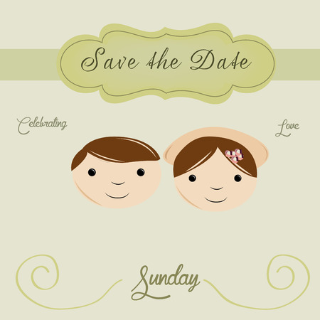 a happy couple on a light green background with textのイラスト素材