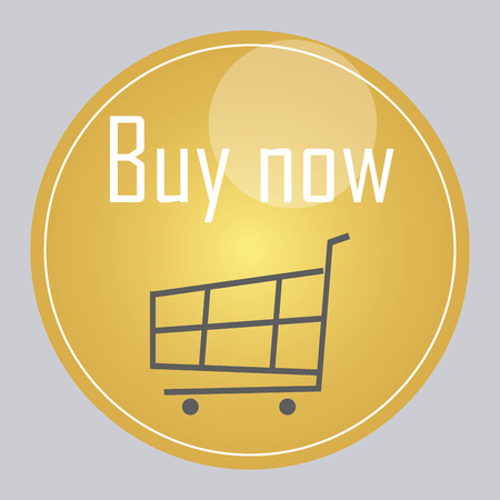 a golden round button with text and a shopping cartのイラスト素材