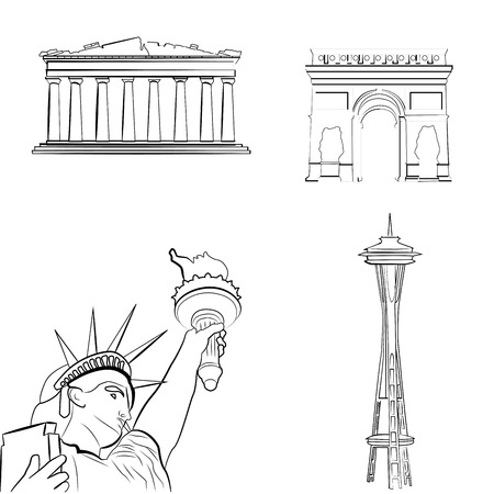 a set of sketches of famous placesのイラスト素材