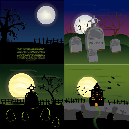 four colored halloween backgrounds with halloween related elementsのイラスト素材
