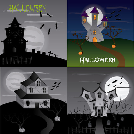 four different halloween backgrounds with halloween related elementsのイラスト素材