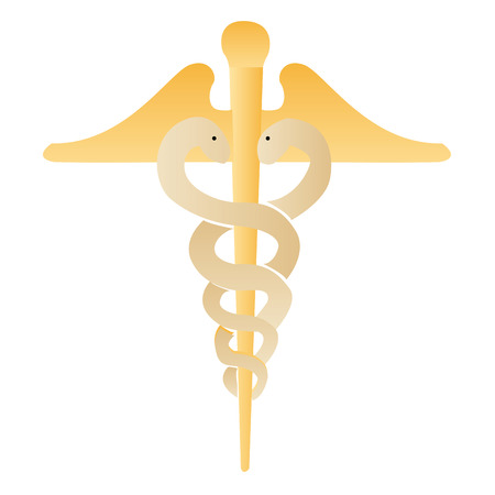 a golden medical symbol on a white background