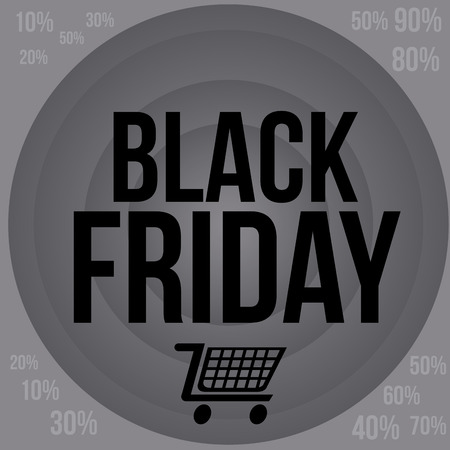 a grey round label with text and a cart for black fridayのイラスト素材