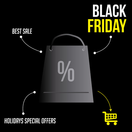 a black background with a bag and an infographic for black fridayのイラスト素材