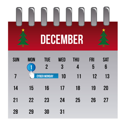 a colored calendar with a mouse and a pair of trees selecting this cyber mondayのイラスト素材