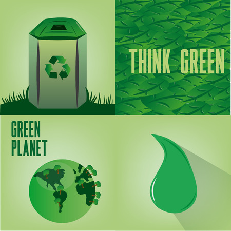 a set of four green backgrounds with different elementsのイラスト素材