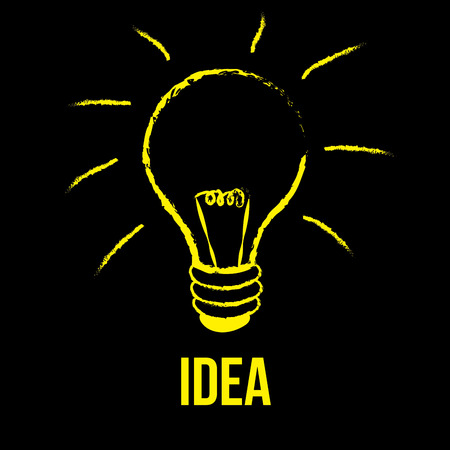 an isolated yellow light bulb on a black background with textのイラスト素材