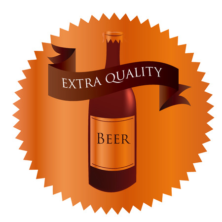 an isolated beer bottle and a ribbon on a colored labelのイラスト素材