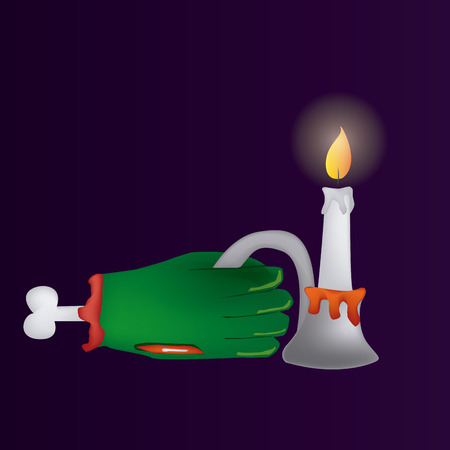 an isolated green hand with a candle on a purple backgroundのイラスト素材