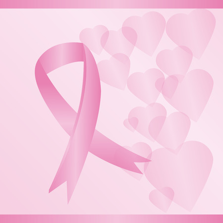a pink background with a breast cancer prevention symbol and heartsのイラスト素材
