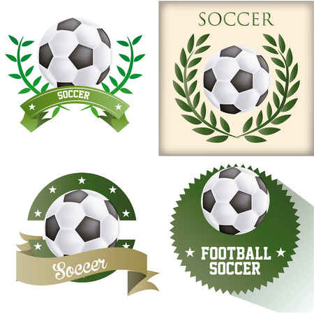 a set of backgrounds and labels with soccer balls and textのイラスト素材