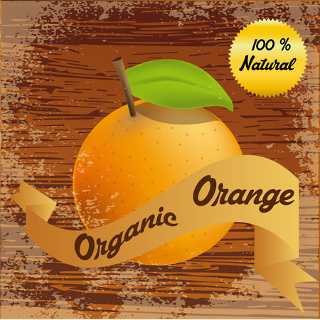 an isolated orange and a ribbon with text on a wooden backgroundのイラスト素材