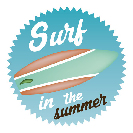 an isolated label with text and a surfboardのイラスト素材