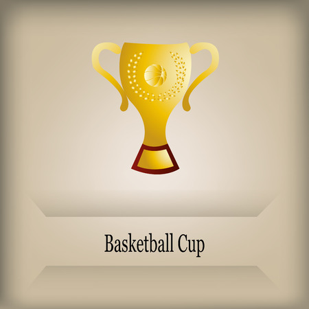an isolated golden trophy with a basketball ball silhouetteのイラスト素材