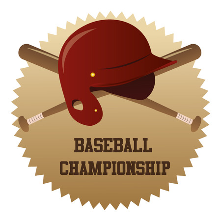 an isolated label with a baseball hat and a pair of baseball batsのイラスト素材