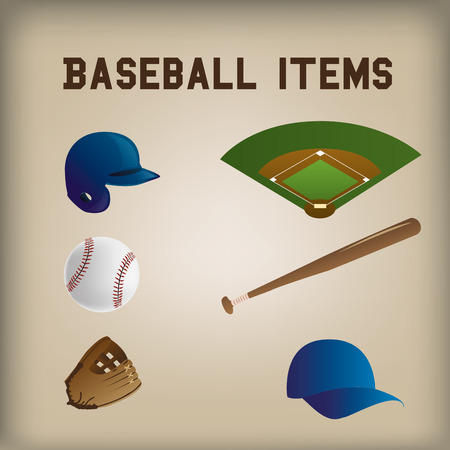 a set of baseball items on a colored backgroundのイラスト素材