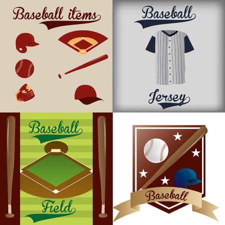 a set of labels and backgrounds with text and different baseball itemsのイラスト素材