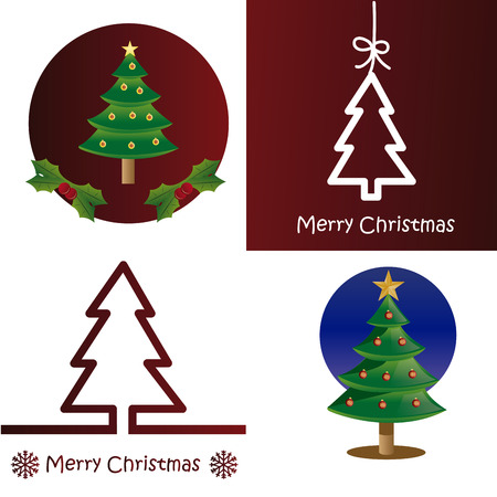 a set of backgrounds and labels with different christmas treesのイラスト素材