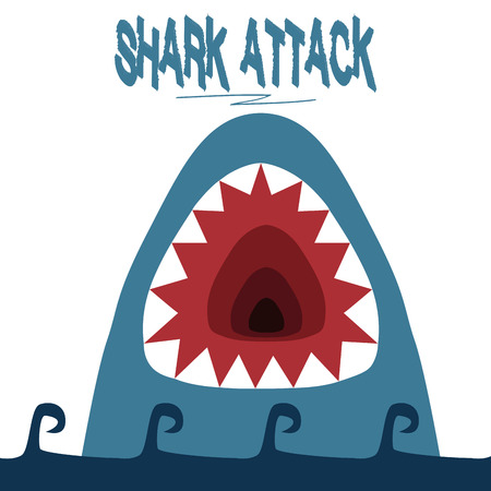 a dangerous shark jumping out of the water on a white background with textのイラスト素材