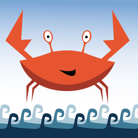 a happy orange crab on a blue backgroundのイラスト素材