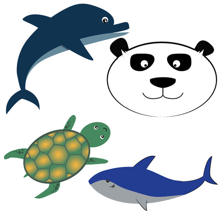 a set of four happy animals on a white backgroundのイラスト素材