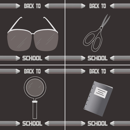 a set of grey backgrounds with text and different school suppliesのイラスト素材