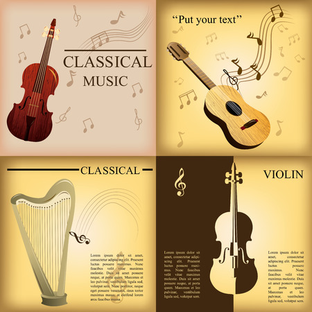 a set of colored backgrounds with different musical instrumentsのイラスト素材
