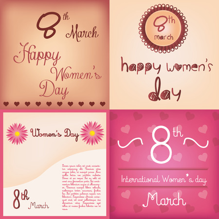 a set of colored backgrounds with text and different elements for women's dayのイラスト素材