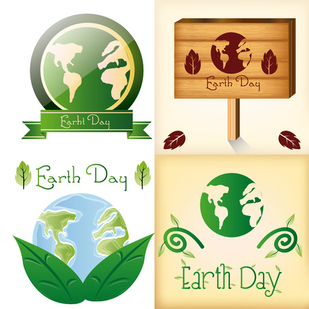 a set of backgrounds and labels with our planet and different elements for earth dayのイラスト素材