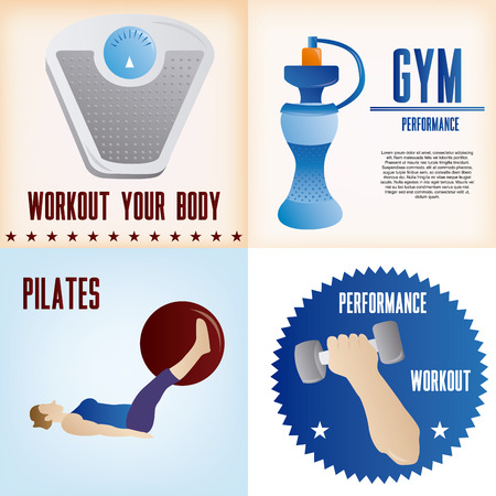 a set of backgrounds and a label with text and different fitness elementsのイラスト素材