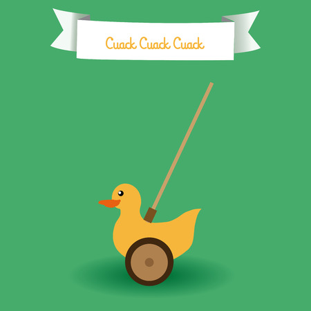 an isolated duck toy on a green background with a ribbonのイラスト素材