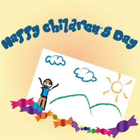 a group of candies and a sketch for children's dayのイラスト素材