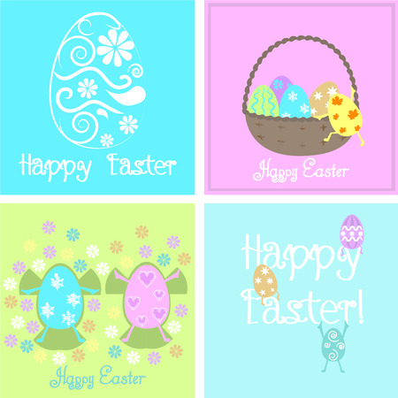 a set of colored backgrounds with easter eggs and different elementsのイラスト素材