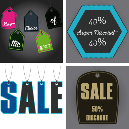 Set of sales labels on colored backgrounds. Vector illustrationのイラスト素材