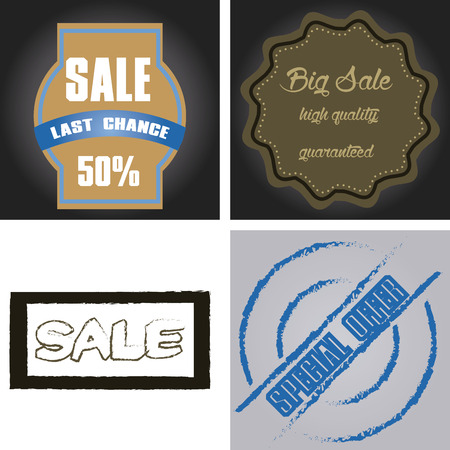 Set of sales labels on colored backgrounds. Vector illustrationのイラスト素材
