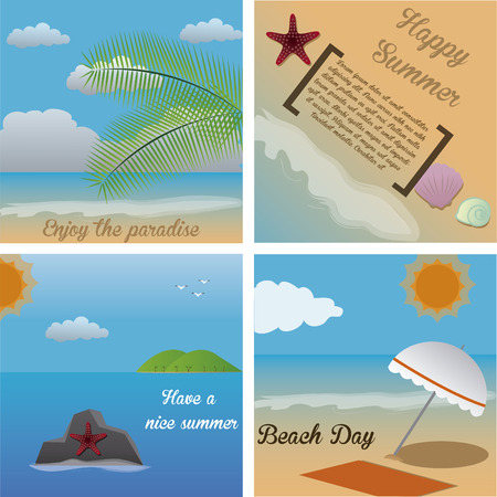 Set of colored backgrounds with text for summer vacations. Vector illustrationのイラスト素材