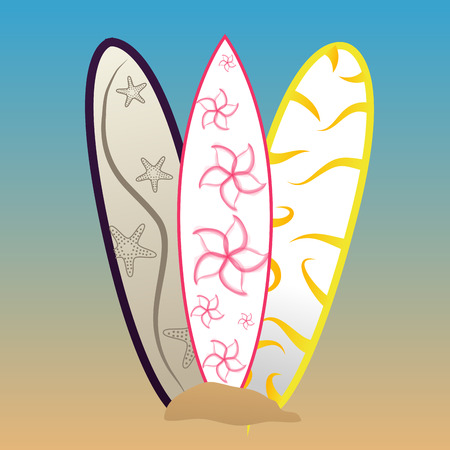 Set of surfboards on a colored background. Vector illustrationのイラスト素材