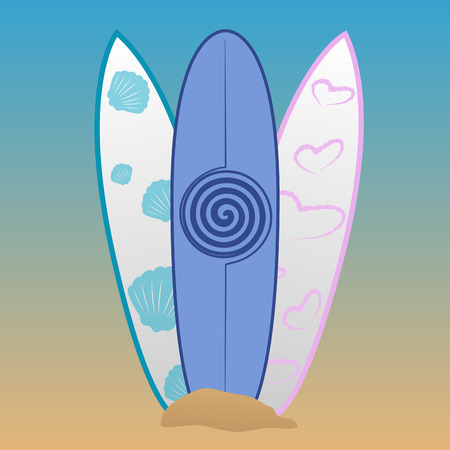 Set of surfboards on a colored background. Vector illustrationのイラスト素材