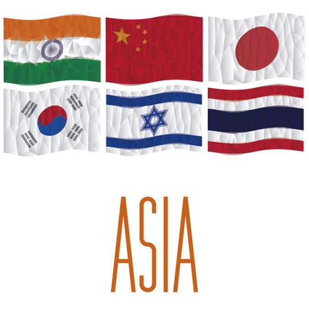 Set of flags from asia on a white background. Low Poly vector illustrationのイラスト素材