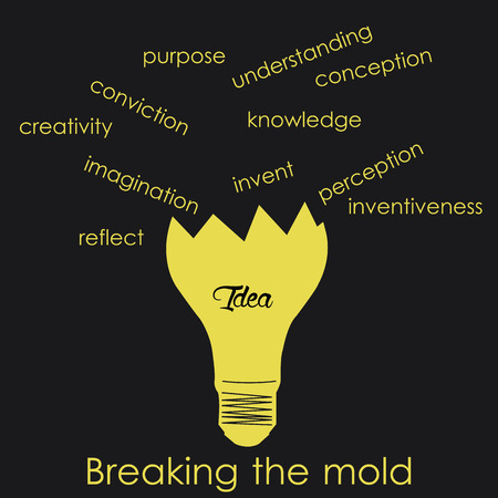 Isolated broken lightbulb on a black background with text. Vector illustrationのイラスト素材