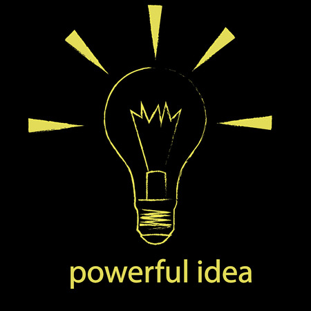 Isolated lightbulb with text on a black background. Vector illustrationのイラスト素材
