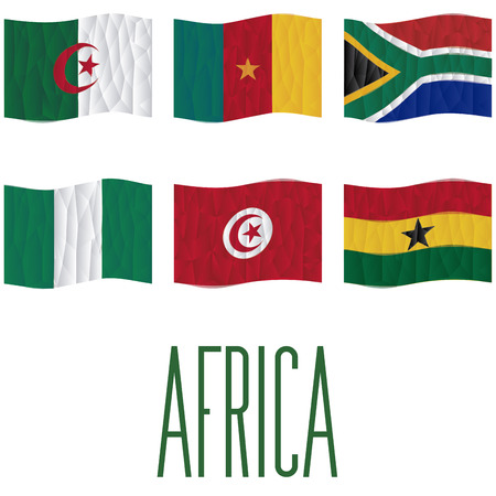 Set of flags from africa on a white background. Low Poly vector illustrationのイラスト素材