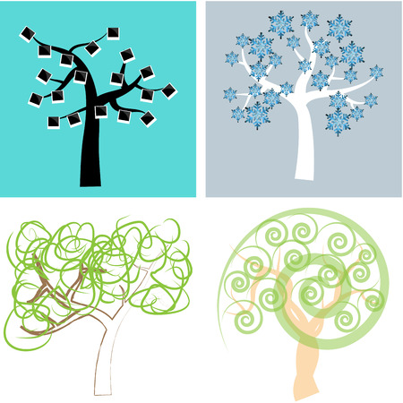 Set of abstract trees on colored backgrounds. Vector illustrationのイラスト素材