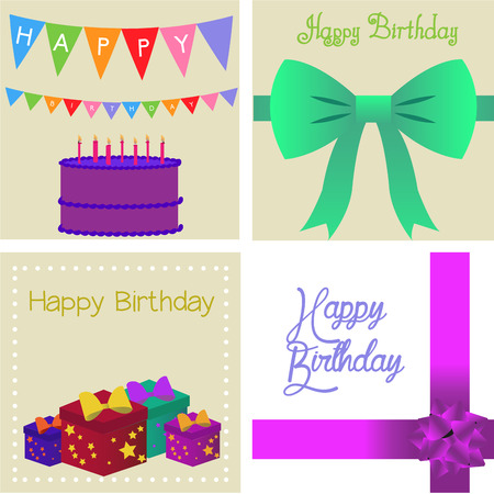 Set of colored backgrounds with text and birthday elements. Vector illustrationのイラスト素材