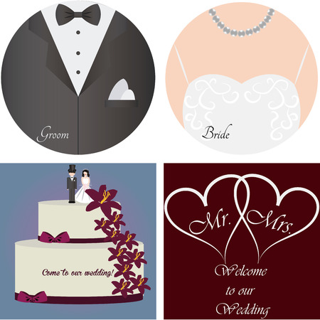 Set of backgrounds with text and different wedding elements.のイラスト素材