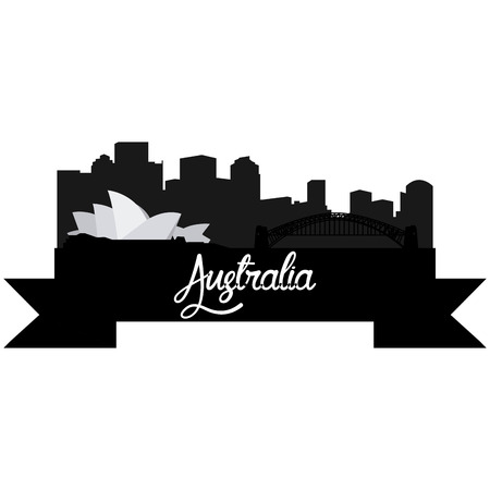 Isolated silhouette of a skyline of some australian cities and its monuments. Vector illustrationのイラスト素材