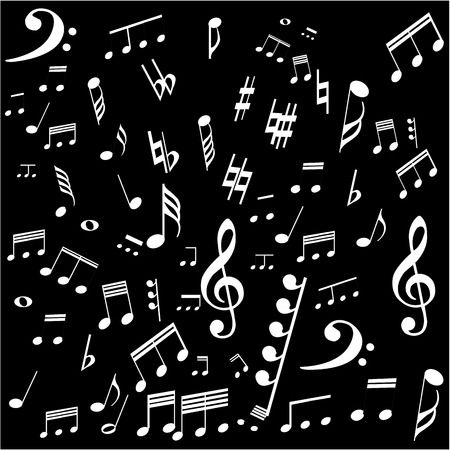 Group of musical notes on a black background. Vector illustrationのイラスト素材