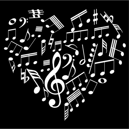 Group of musical notes on a black background. Vector illustrationのイラスト素材