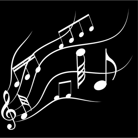 Group of musical notes on a black background. Vector illustrationのイラスト素材