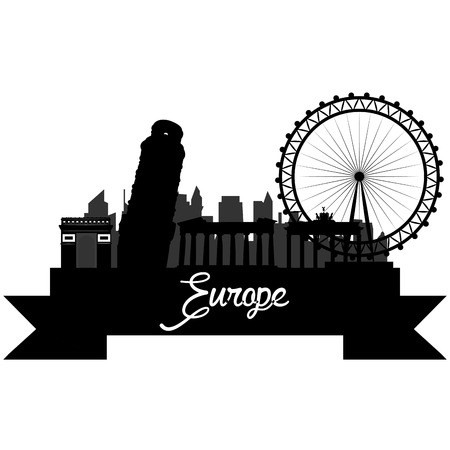 Isolated silhouette of a skyline of some european cities and its monuments. Vector illustrationのイラスト素材